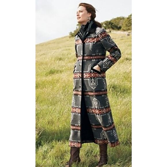 Pendleton Duster Length Southwest Patterned Virgin Wool Coat Women's Sz. L - Picture 1 of 10